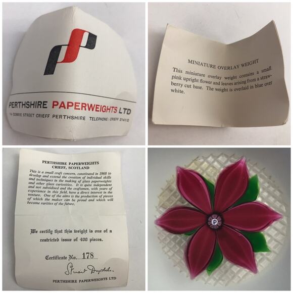 Perthshire Miniature Overlay 1979C Lampwork Flower Faceted Paperweight Box & COA - Picture 8 of 14